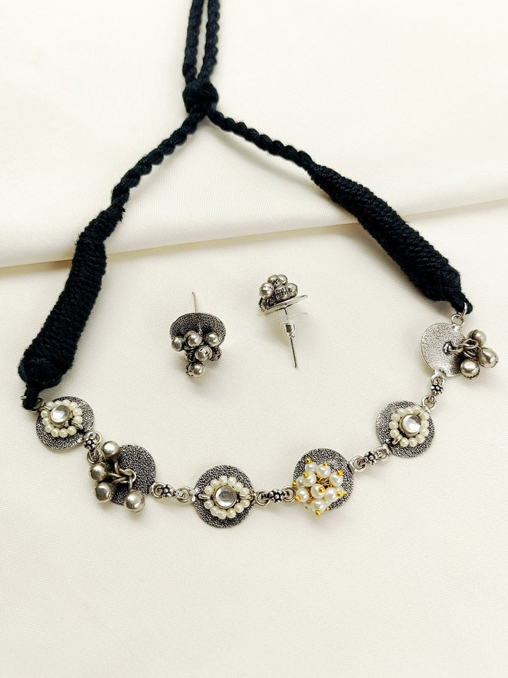 Maysha Black Oxidized Choker Set - Pearl Necklace