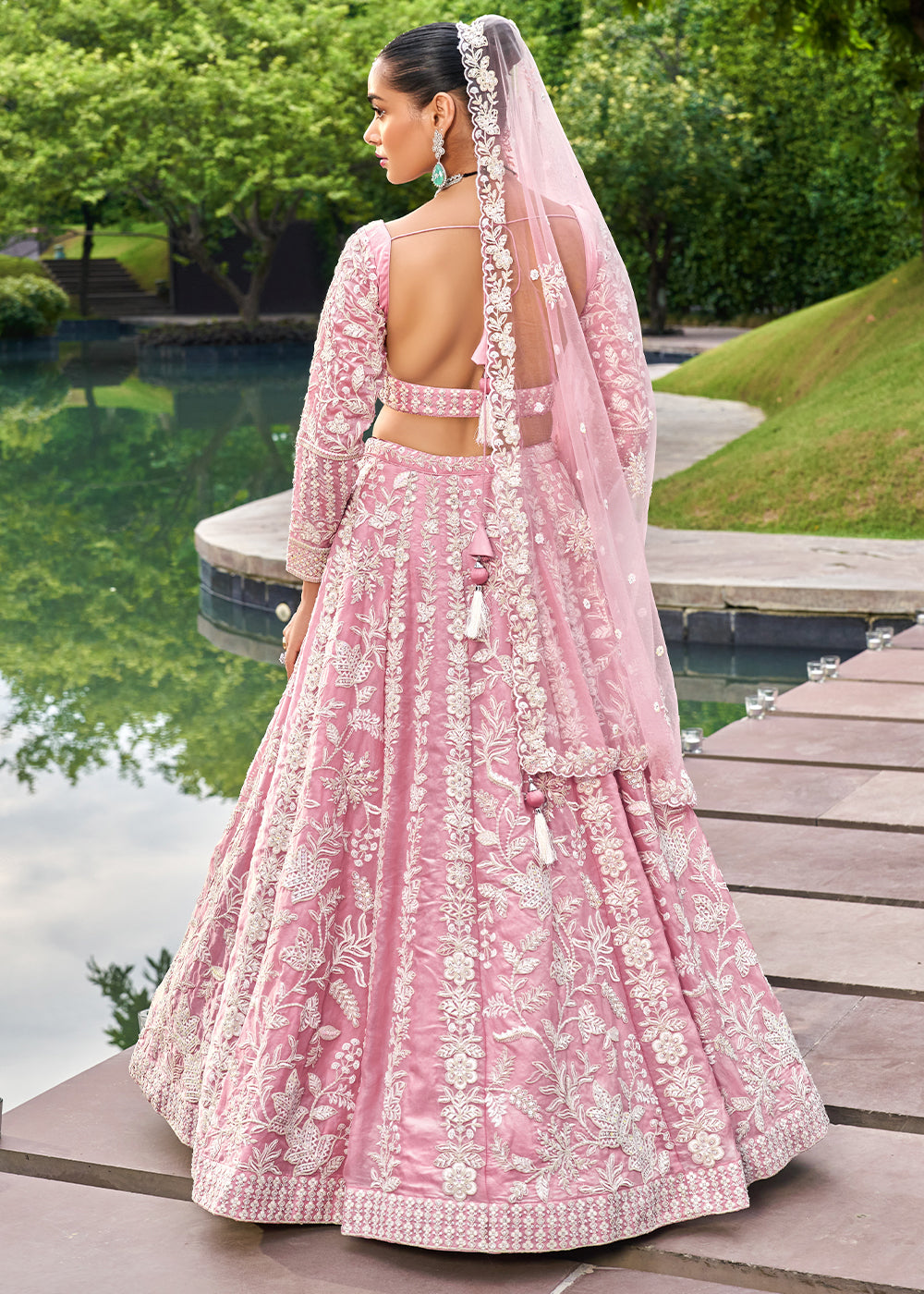 Flamingo Pink Organza Lehenga Choli Decorated with Sequins Work