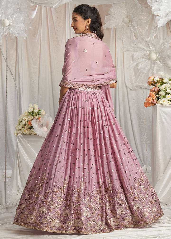 Lilac Purple Georgette Lehenga Choli Adorned with Sequins Work