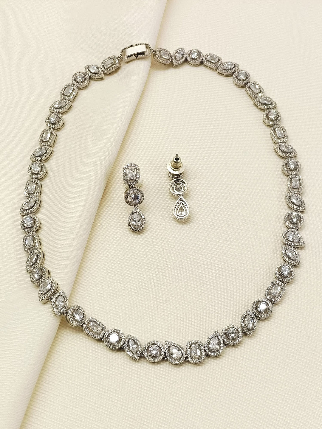 Neya Silver Plated With American Diamond Necklace Set