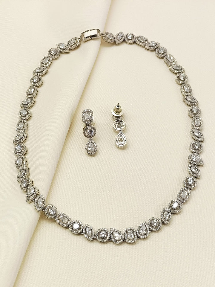 Neya Silver Plated With American Diamond Necklace Set