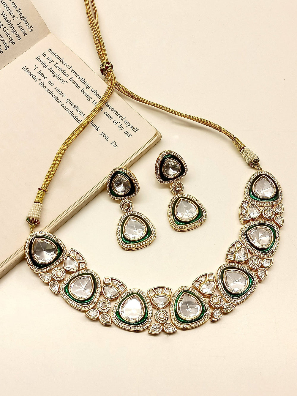 Ramiza Green Kundan Necklace Set