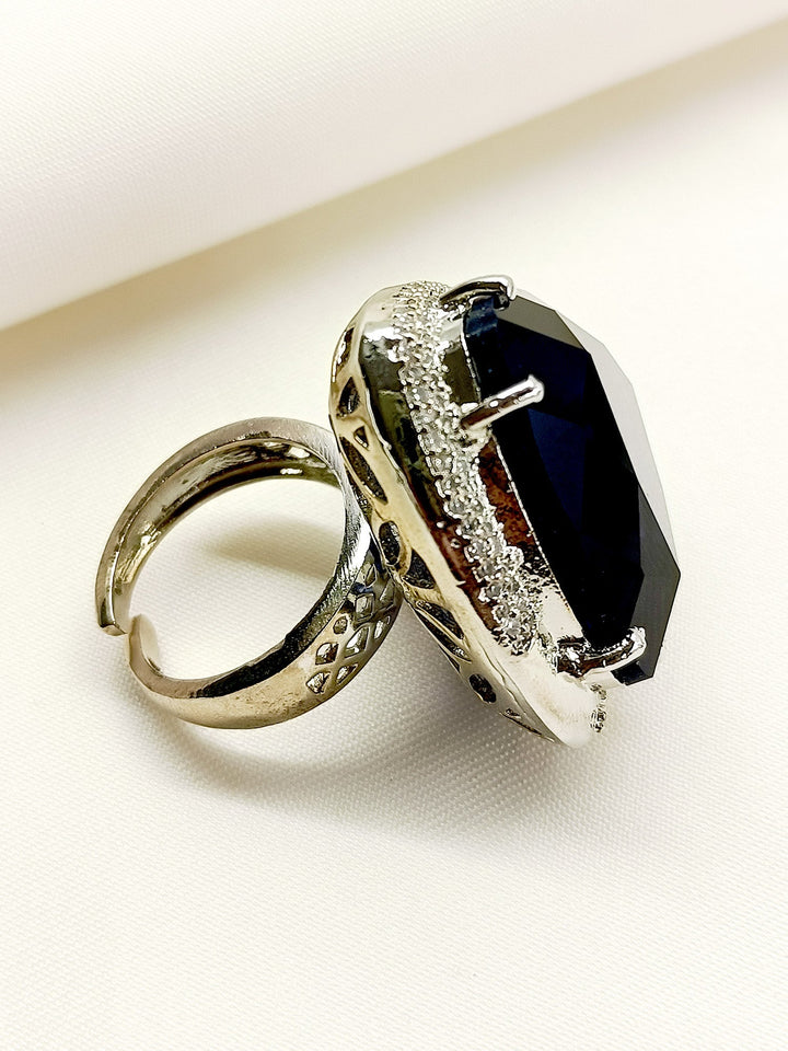 Devi Navy Blue American Diamond Finger Ring