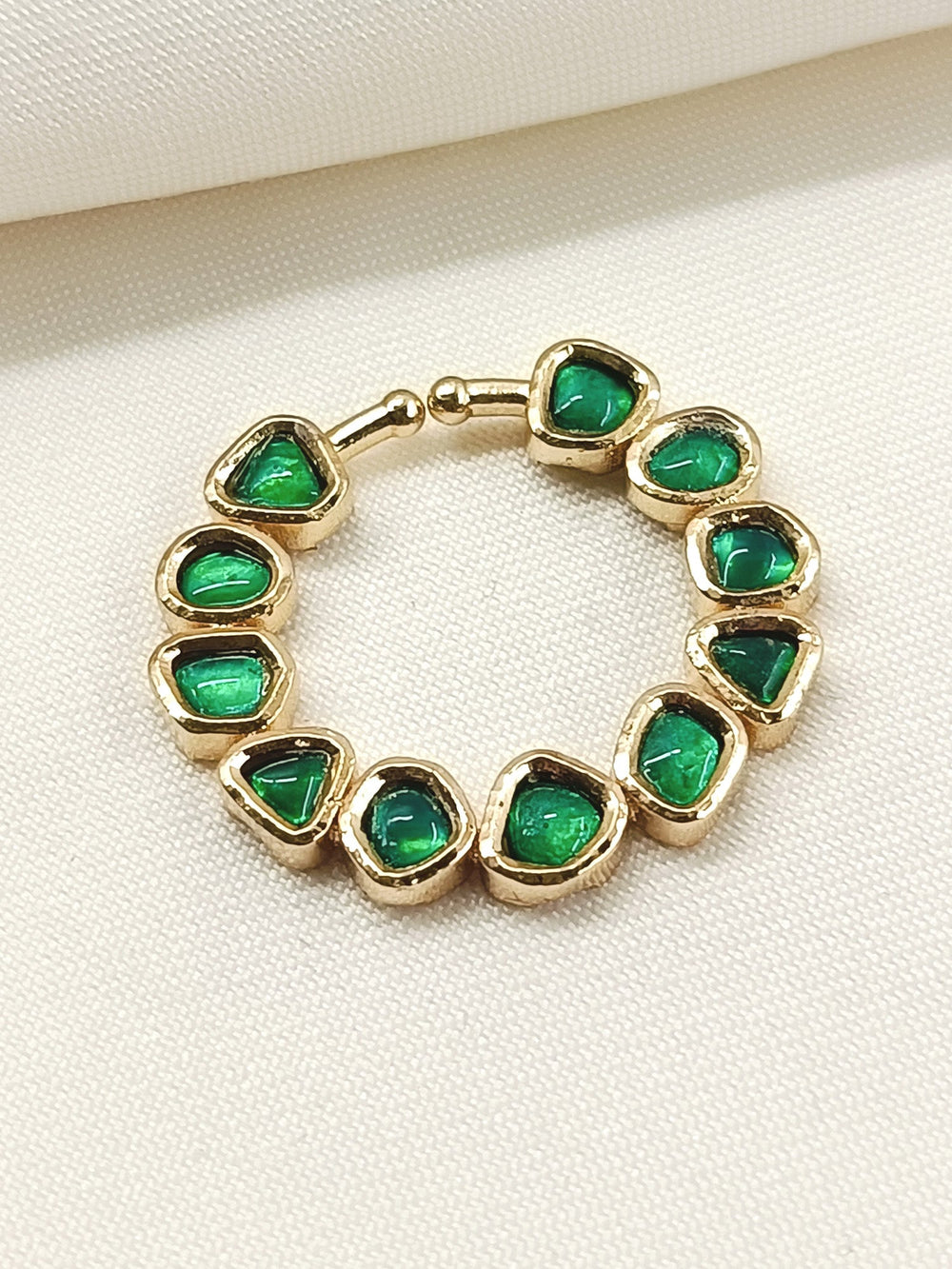 Ruhaniyat Green Kundan Bridal Nath - Gold-Plated Nose Ring