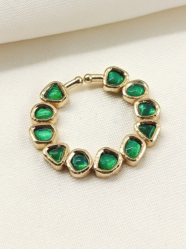 Ruhaniyat Green Kundan Bridal Nath - Gold-Plated Nose Ring