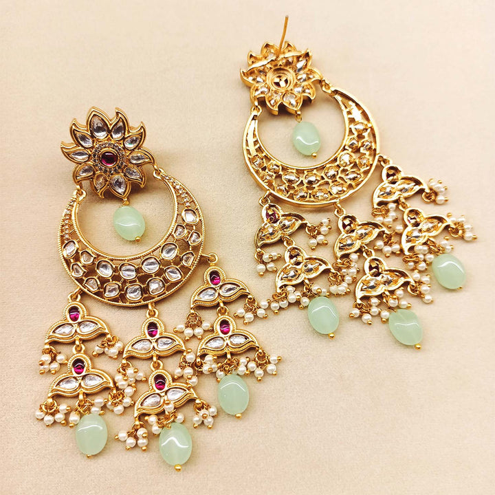 Mandeep Rose Pink & Mint Green Kundan Earrings