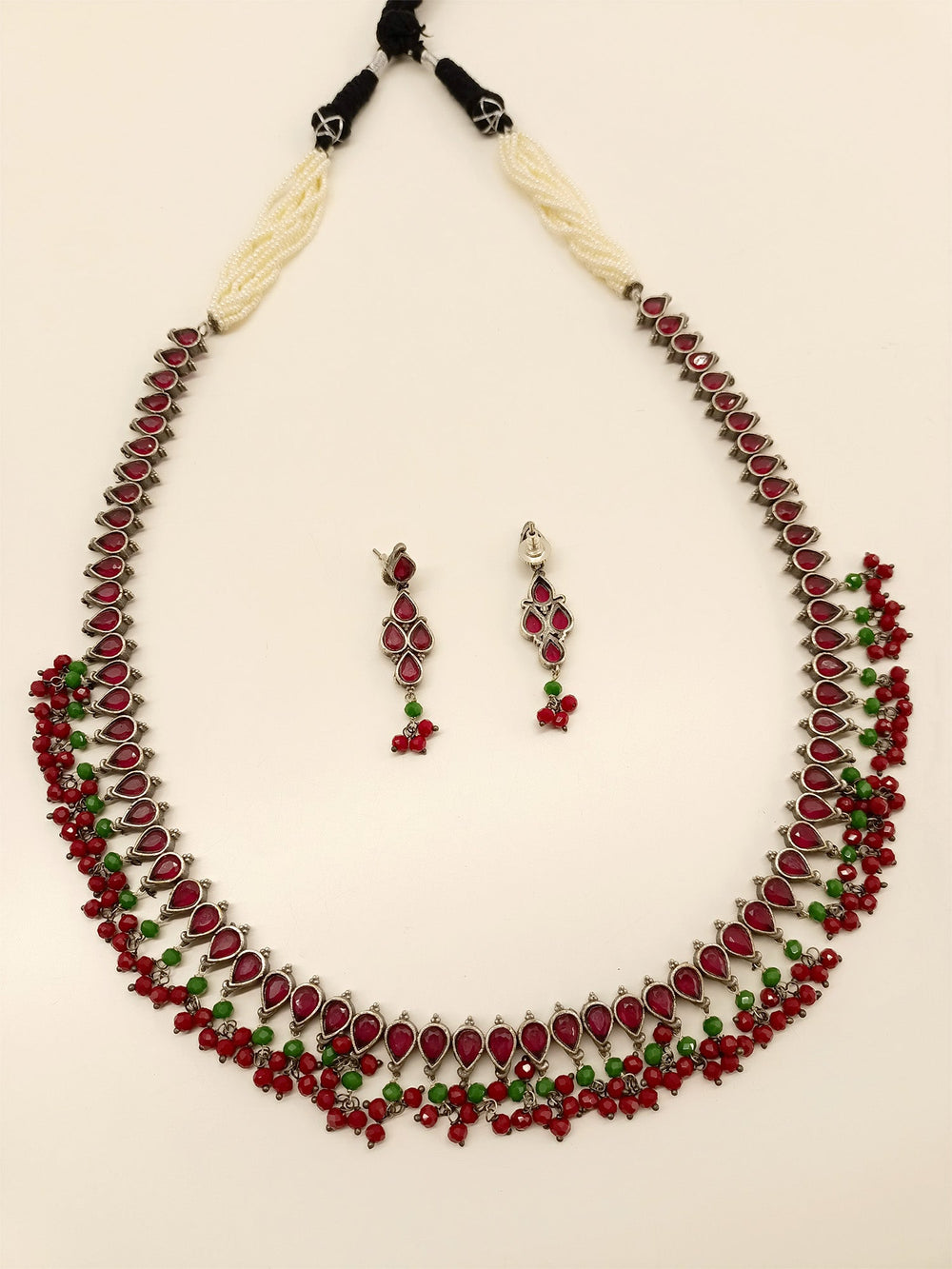 Nabhya R & G Long Oxidized Necklace Set