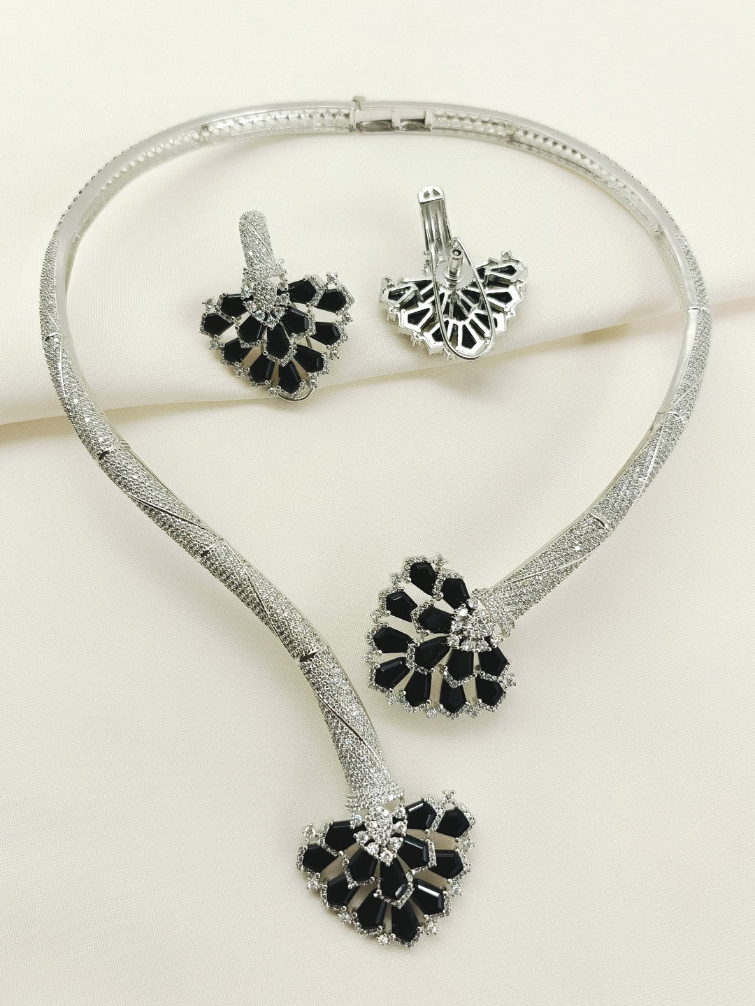 Sylvie Black American Diamond Hasli Styled Set