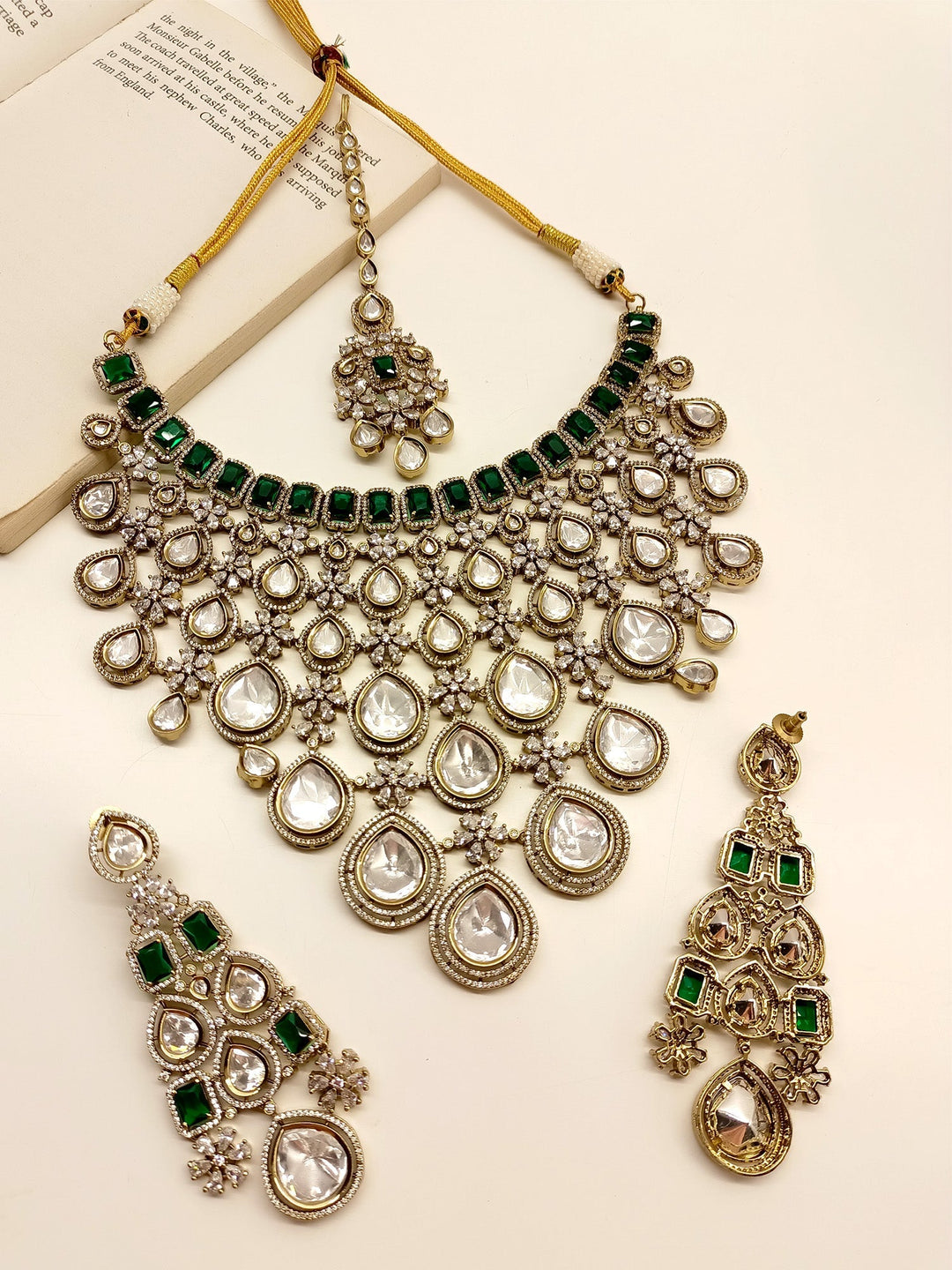 Vishaka Green Diamond Polki Necklace Set