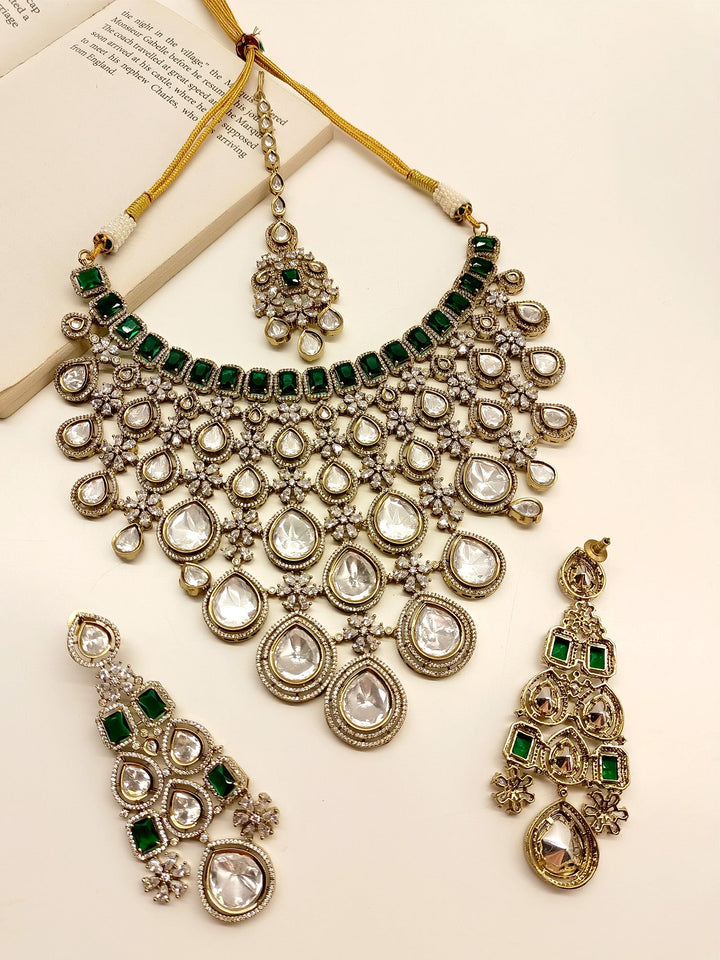 Vishaka Green Diamond Polki Necklace Set