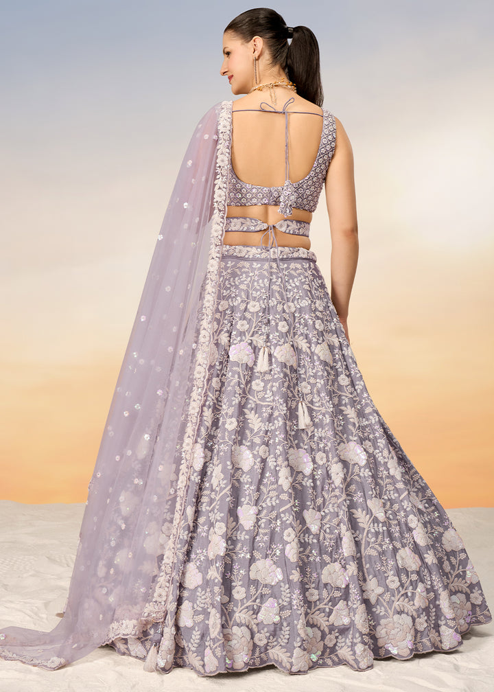 Periwinkle Purple Georgette Lehenga Choli Highlighted with Sequins & Zarkan Embroidery