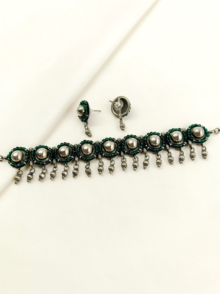 Huma Green Oxidized Choker Set