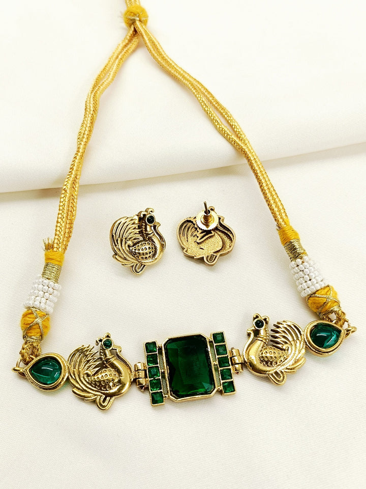 Ramya Green Oxidized Choker Set - Necklace