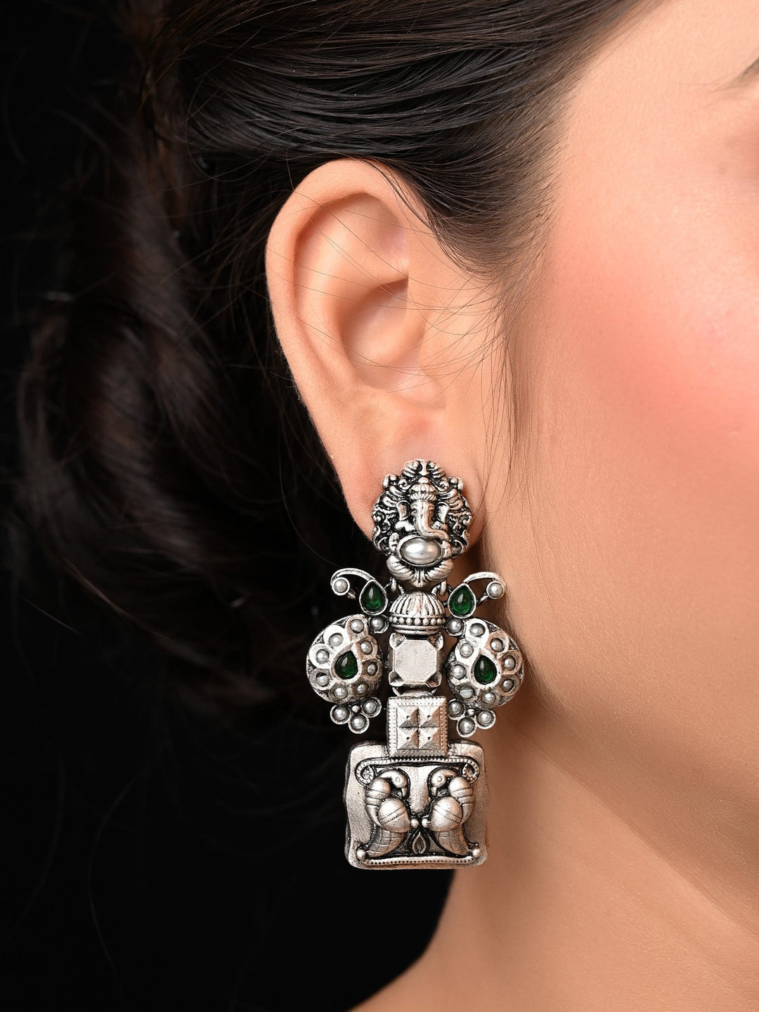 Avira Oxidised Contemporary Temple Earrings