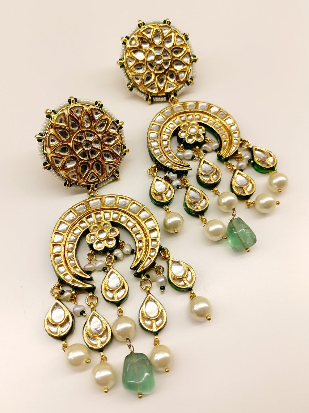 Eva Mint Green Long Kundan Earrings