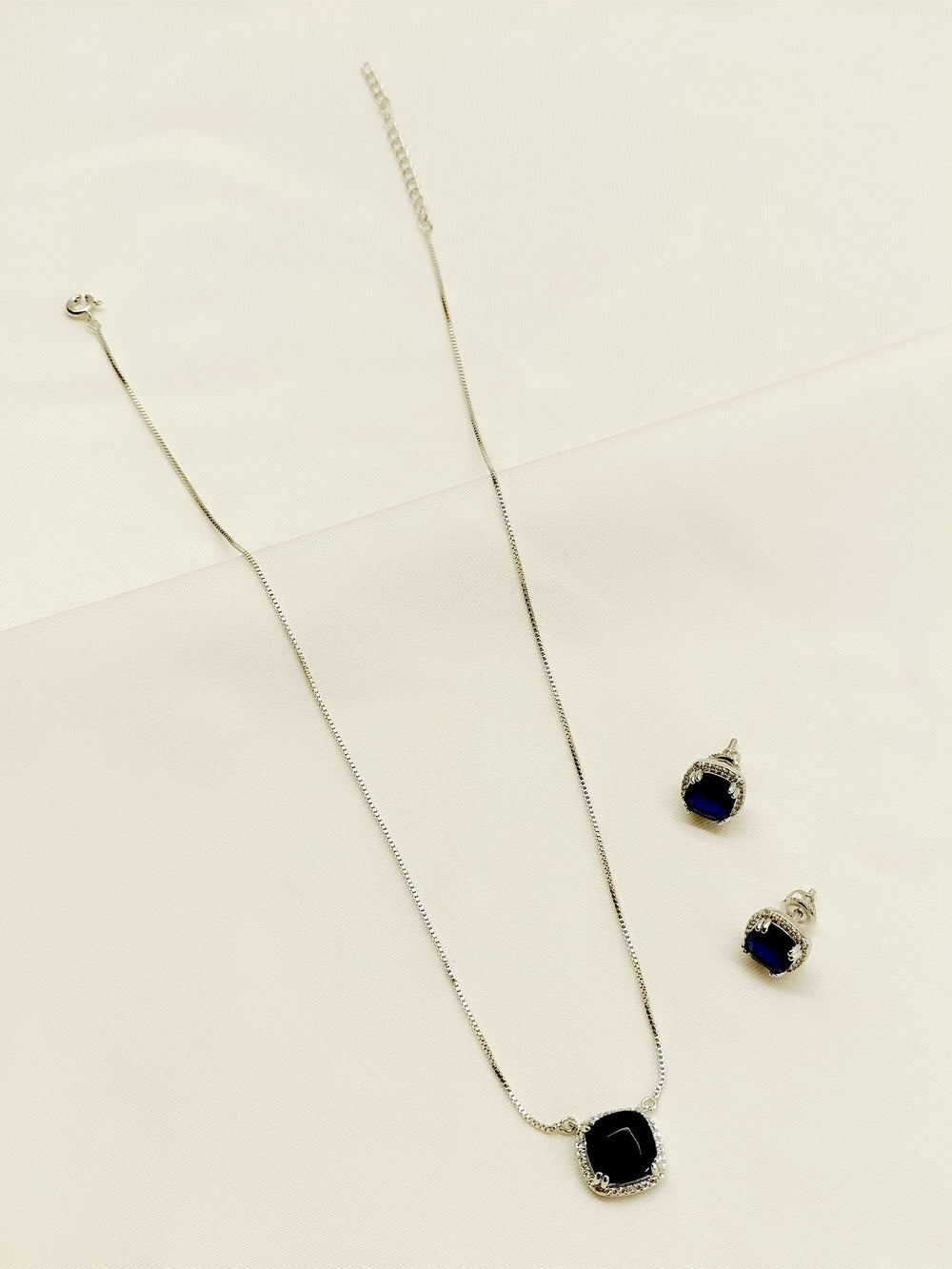 Anne Navy Blue American Diamond Pendant Set