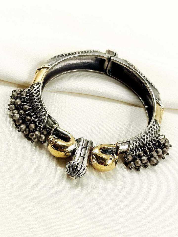 Fayza Two Tone Oxidized Kada - Silver Plating