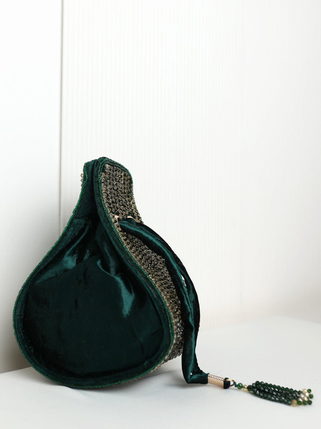 Saisha Emerald Green Golden Beaded  Potli Bag