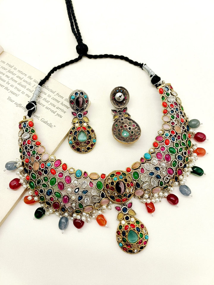 Rehanshi Multi Colour Oxidized Necklace Set