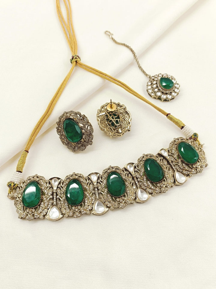 Pavitra Green Victorian Choker Set - Bridal Necklace