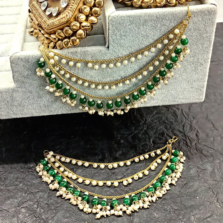 Manpreet Green Emerald Gold Plated Ear Chain