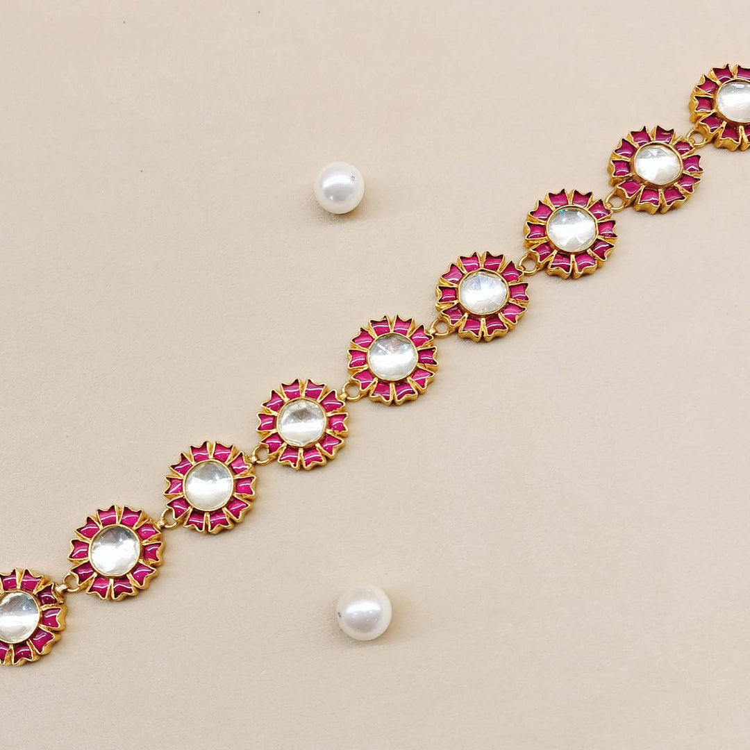 Shashi Rose Pink Gold Plated Kundan Sheesh Phool