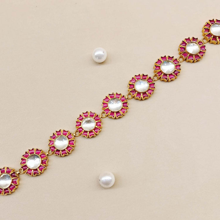 Shashi Rose Pink Gold Plated Kundan Sheesh Phool