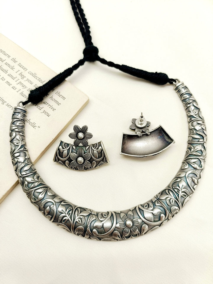 Madeline Plain Oxidized Hasli Style Necklace Set