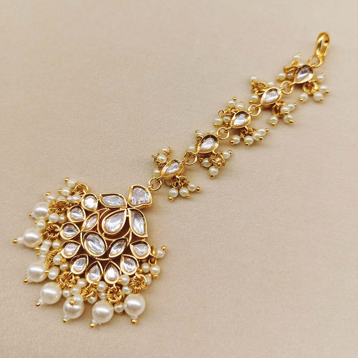 Amrita Pearl White Gold Plated Kundan Teeka