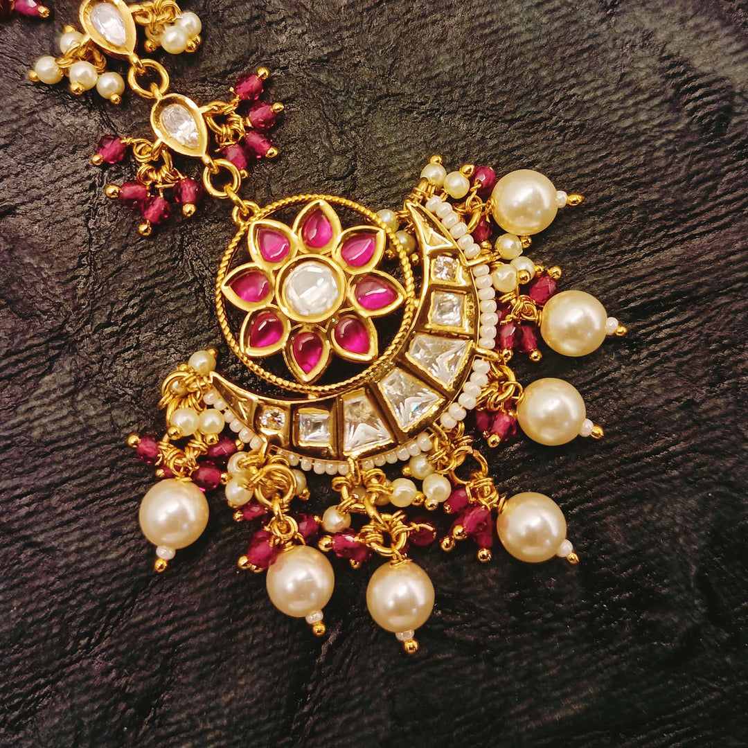 Ronika Gold Plated Rose Pink Kundan Teeka