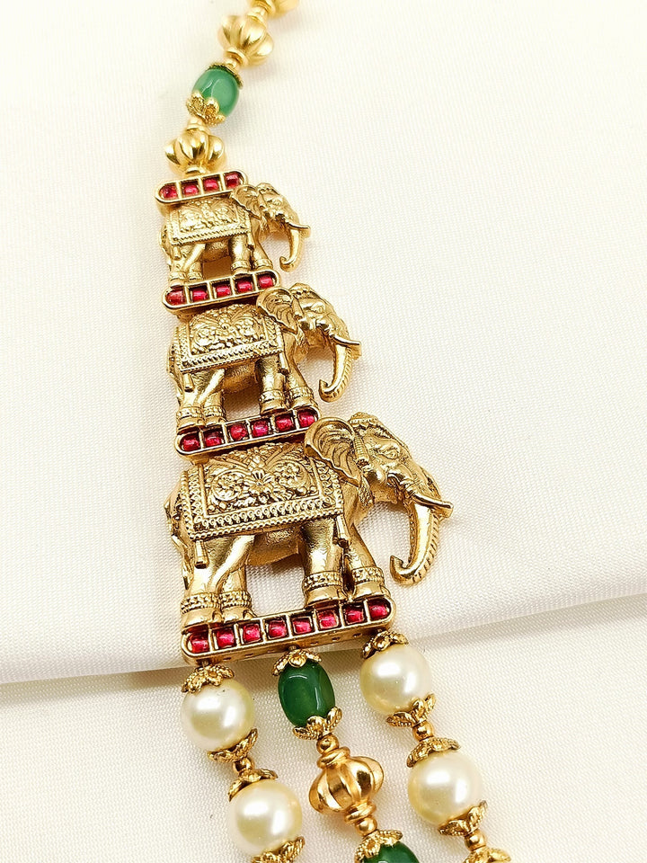 Ahaan R&amp;G Groom Antique Neckpiece - Gold-Plated Brass Pearl