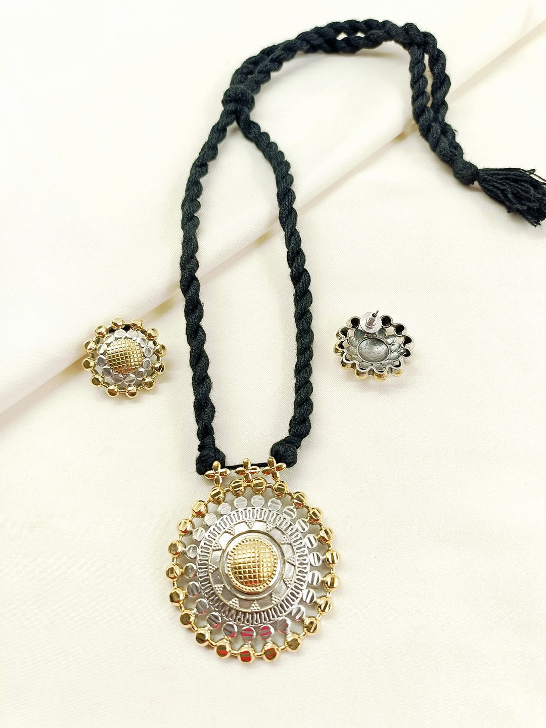 Sarita Black Oxidized Necklace Set - Brass &amp; Earrings