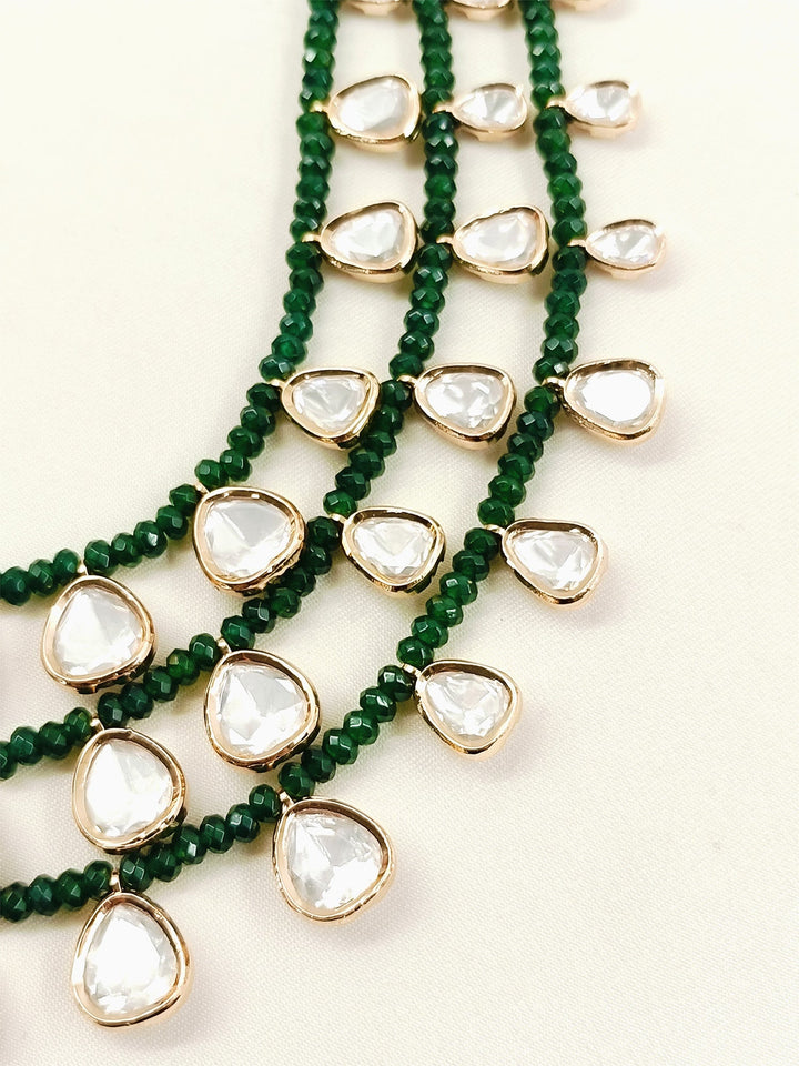 Abeer Green Groom Beads Neckpiece - Gold-Plated Kundan