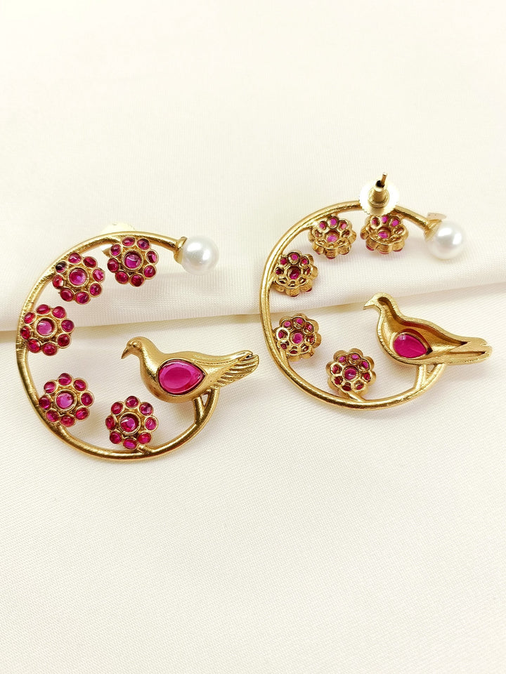 Yashni Ruby Boutique Earring - Pearl Antique Gold Plated