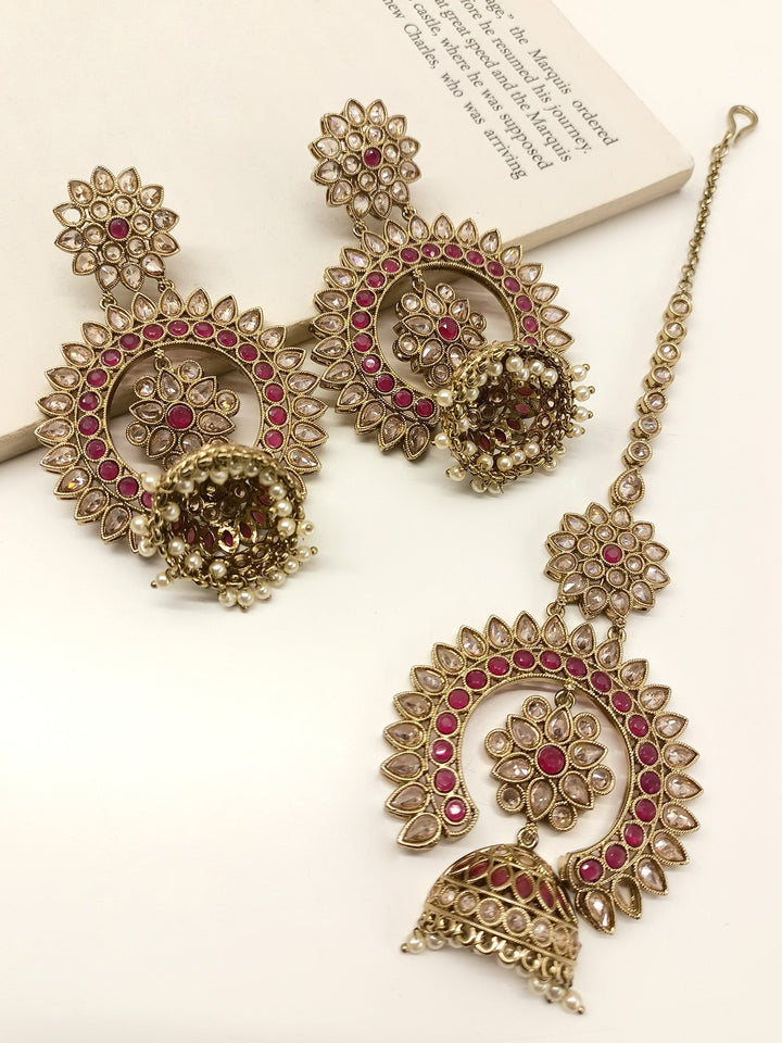 Oshin Ruby Polki Jhumki With Teeka