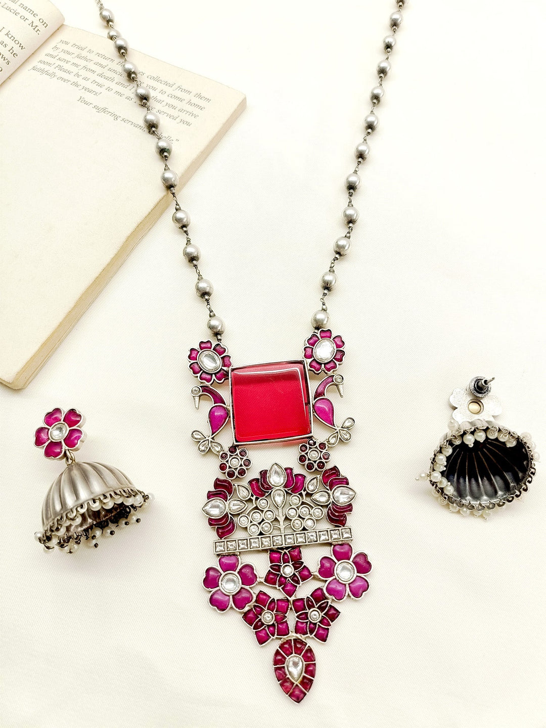 Katrina Rose Pink German Silver Oxidized Pendant Set