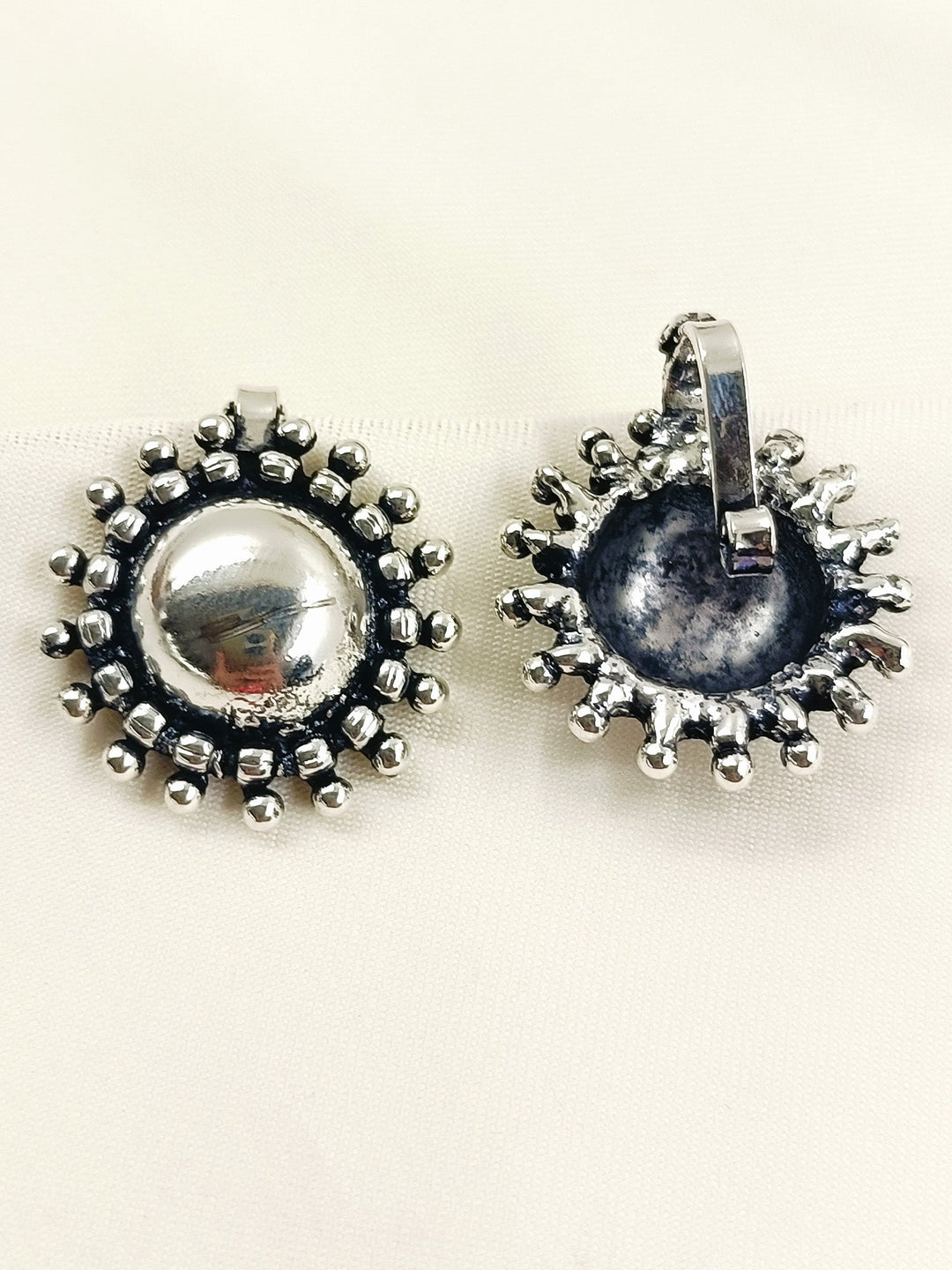 Kutch Silver Oxidized  Big Dome Sunburst Cuff Pair