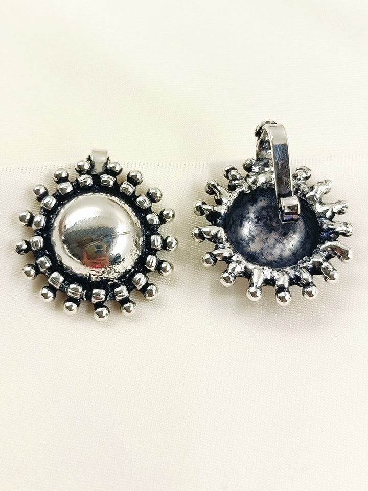 Kutch Silver Oxidized  Big Dome Sunburst Cuff Pair