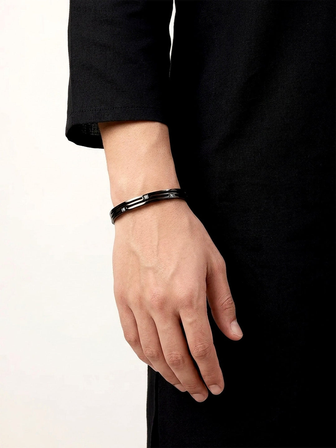 Viaan Black Triple Line Stone Men&
