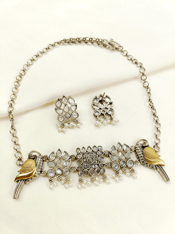 Becky White Peacock Oxidized Choker Set