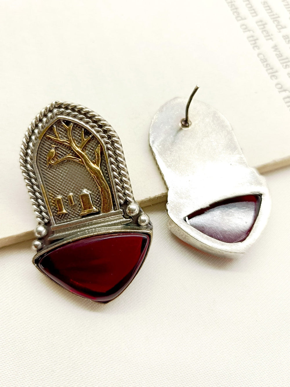 Imaya Maroon German Silver Oxidized Earrings