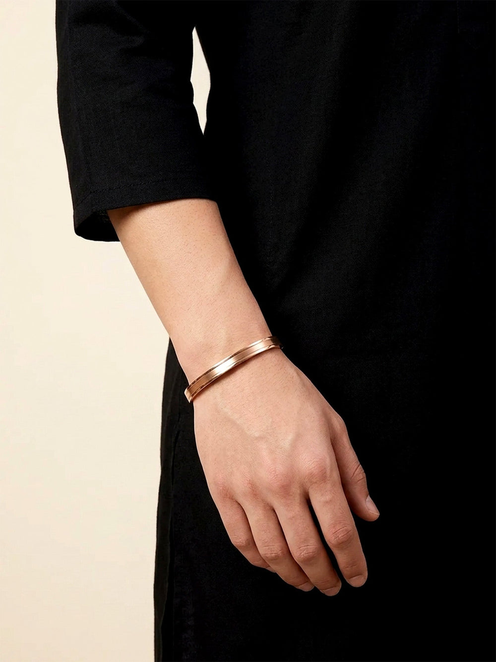 Reyarth Rose Gold Minimal Hinged Men's Bracelet - Slim Kada