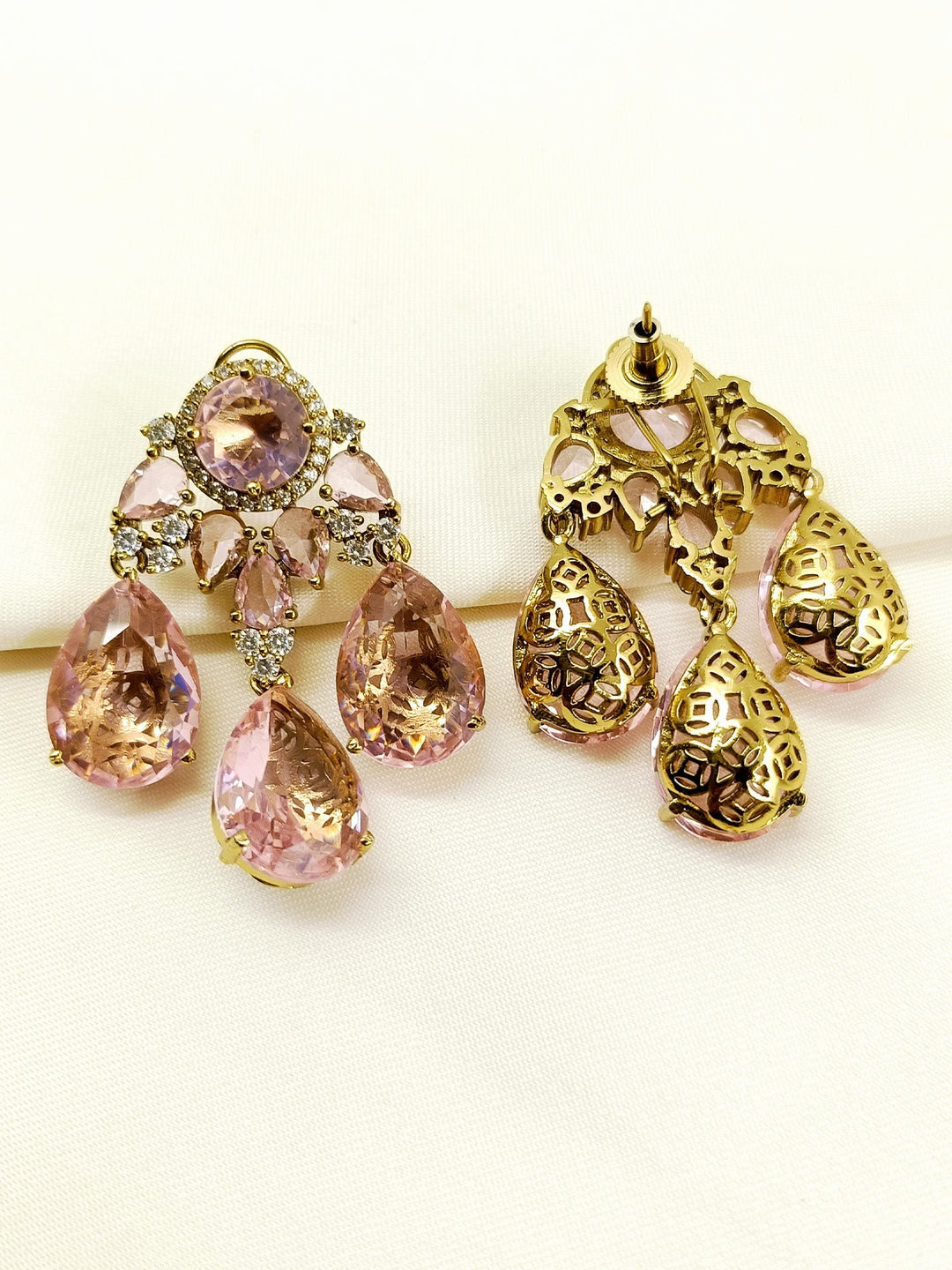 Alienor Pink Victorian Earring - Antique Gold Plating