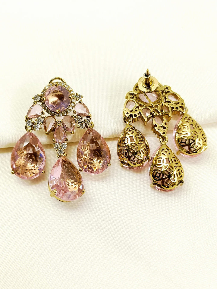 Alienor Pink Victorian Earring - Antique Gold Plating