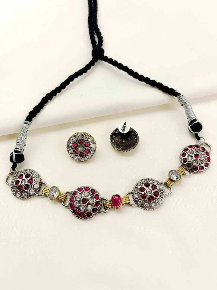 Ramani W&amp;R Oxidized Choker Set - Silver With Gold Plating