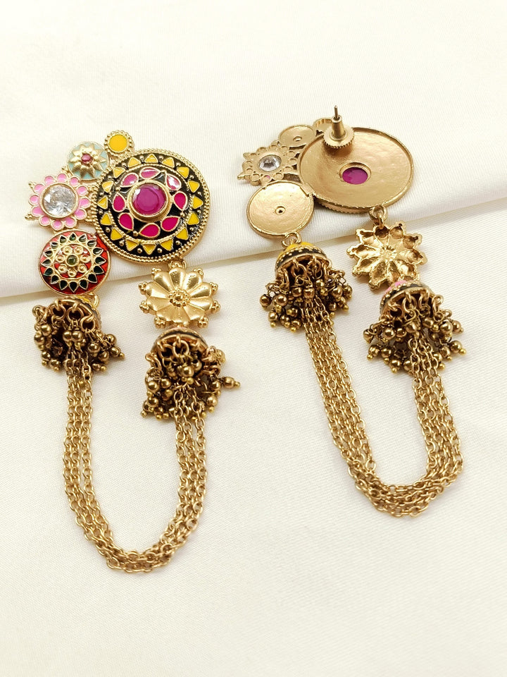 Molly Multi Colour Oxidized Earring - Antique Gold-Plated