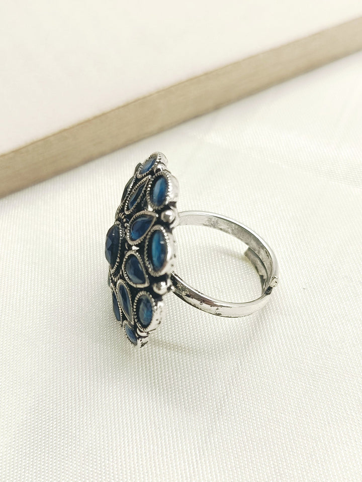 Nouri Navy Blue Oxidized Finger Ring