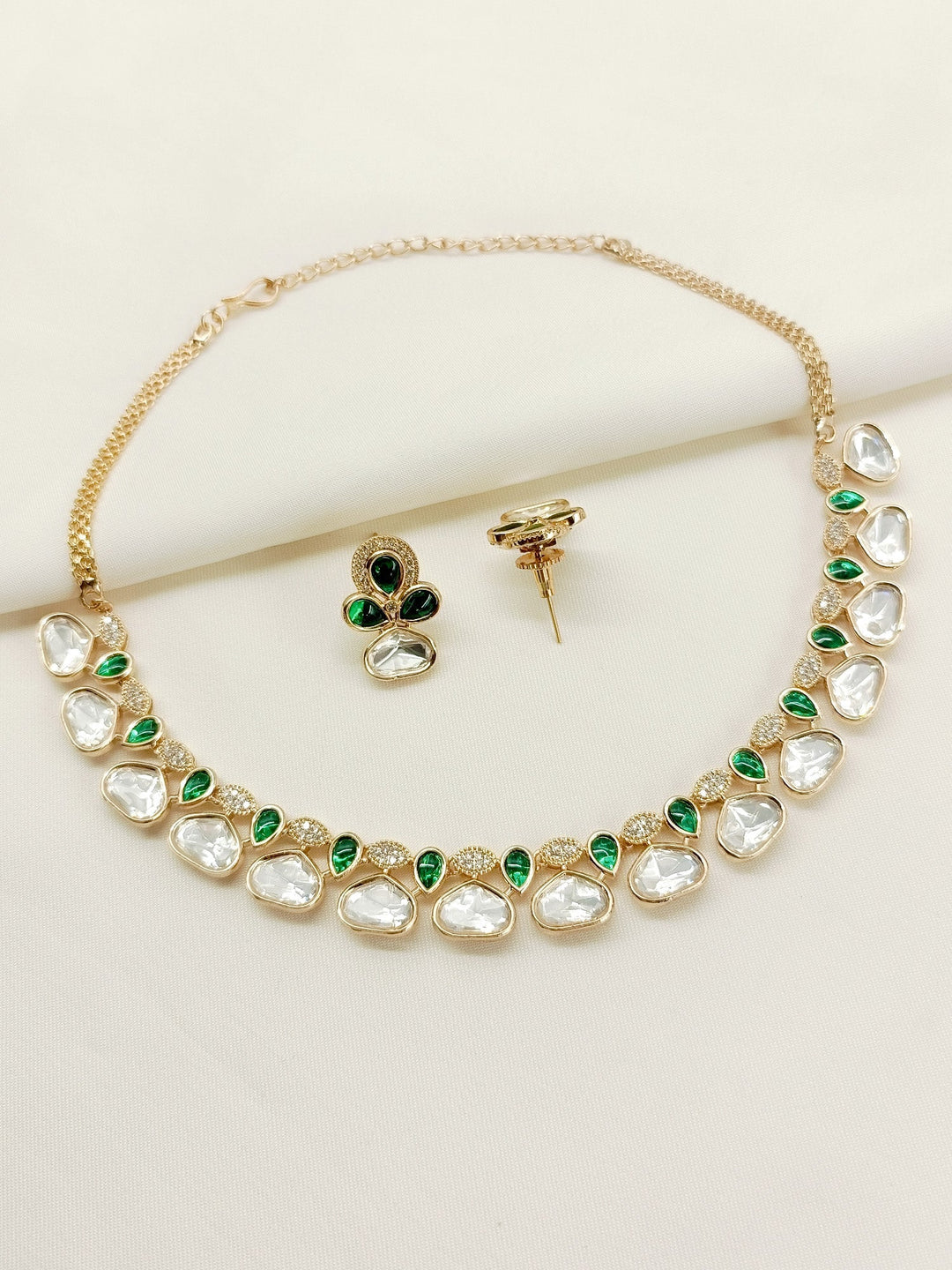 Mihira Green Kundan Necklace Set