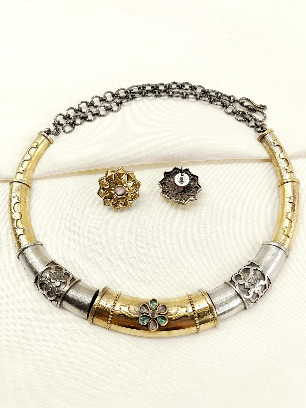 Pavani M&G Oxidized Hasli Styled Choker Set - Brass Necklace