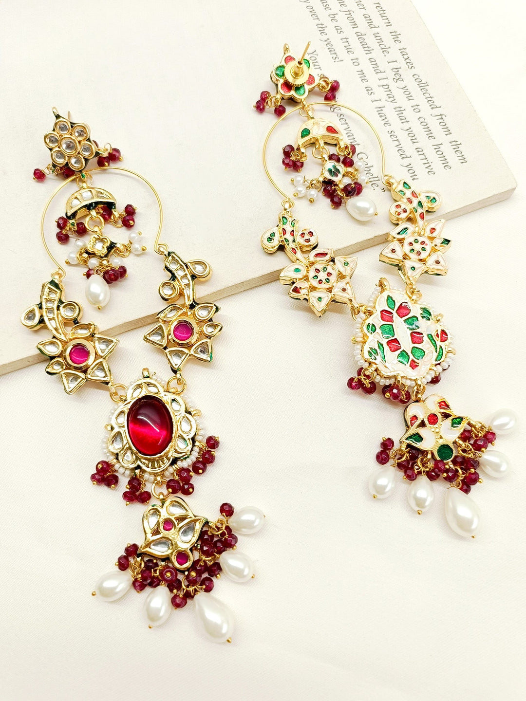 Neeya Long Kundan Earrings With Ruby Stone